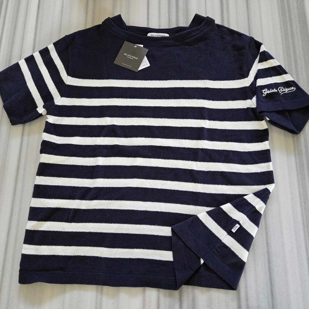 Gelato Pique Homme * Large Navy Blue and White Stripe Shirt